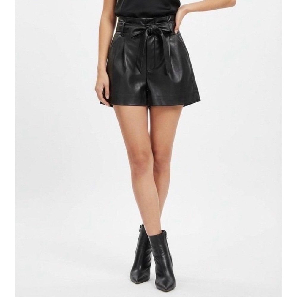 Zara‎ Black Faux Leather Paperbag Waist Shorts Women Small Edgy Chic Punk